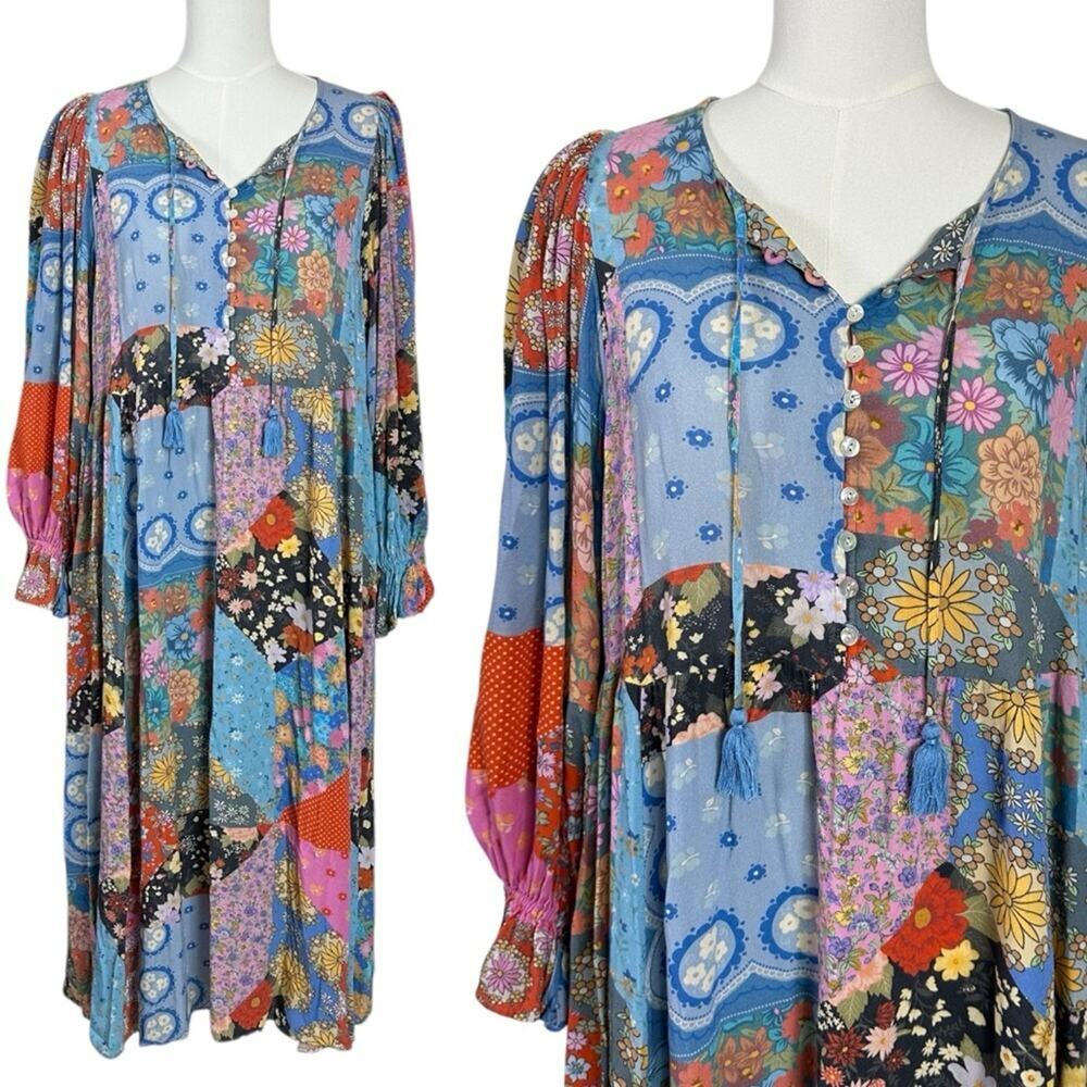 Spell & the Gypsy Bohemian Patchwork 70s Witchy Cha Cha Maxi Dress Size Small - Picture 10 of 16